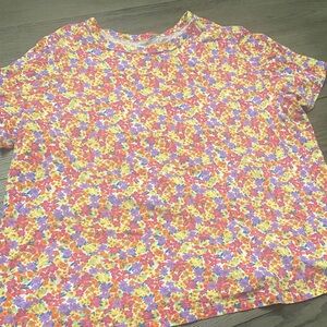 Ladies Floral Short Sleeve Tee - Pink/Yellow/Purple